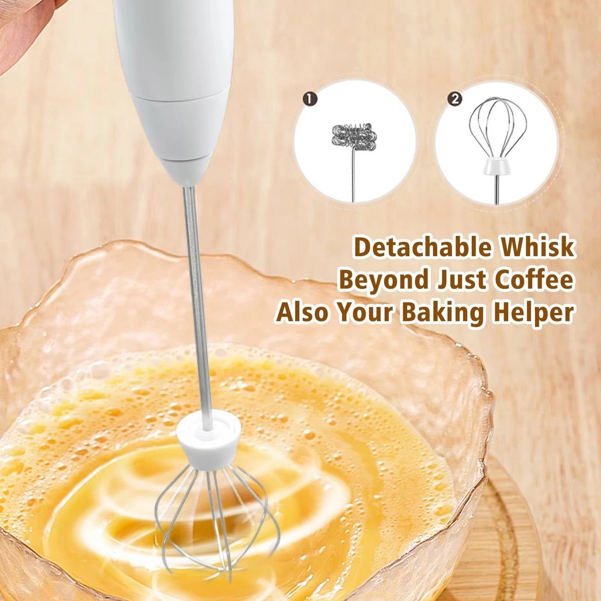 USB Speed Adjustable Milk Frother, Handheld Electric Whisk with Foam and Whisk Attachments