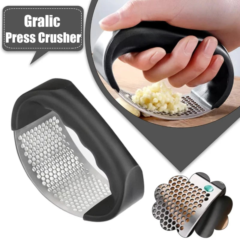 Stainless Steel Garlic Press Rocker: Rust Proof Manual Garlic Mincer & Crusher with Ergonomic Handle