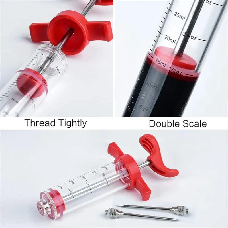 Meat Marinade Injector: 30ml Flavor Injector Syringe with Stainless Steel Needle for BBQ, Turkey & Meat