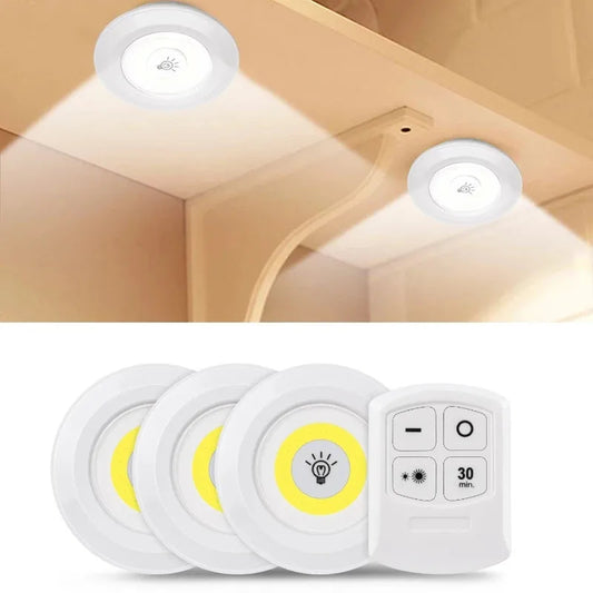 LED Puck Lights with Remote Control, Wireless Battery Operated Under Cabinet Lights with Dimmer and Timer