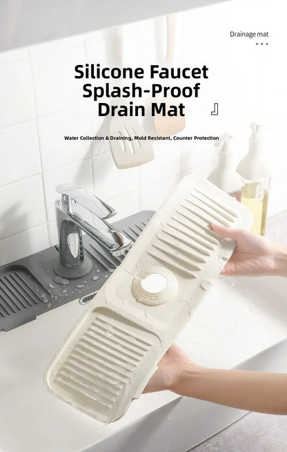 Silicone Faucet Splash-Proof Drain Mat, Sink Water Collection and Draining Tray