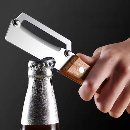 Stainless Steel Fruit and Vegetable Peeler with Wooden Handle, Built-In Bottle Opener