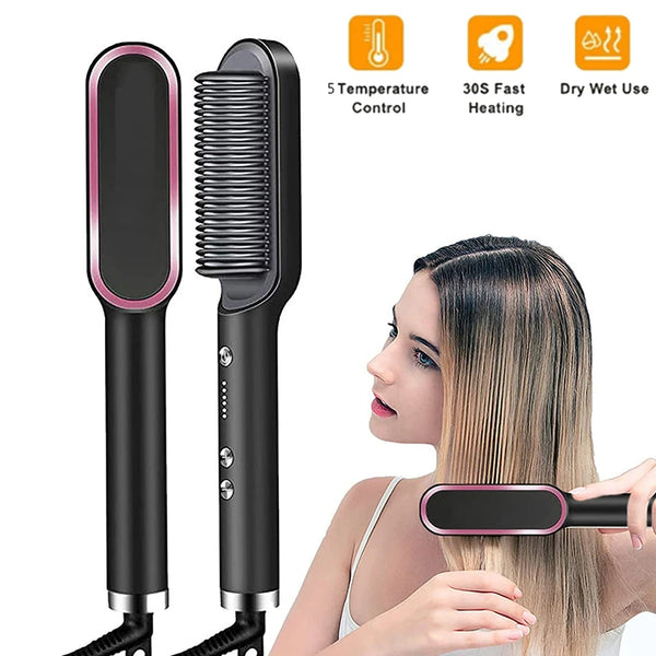 Remington Keratin Therapy Straightening Brush, Ceramic Heated Styling Brush with Digital Display