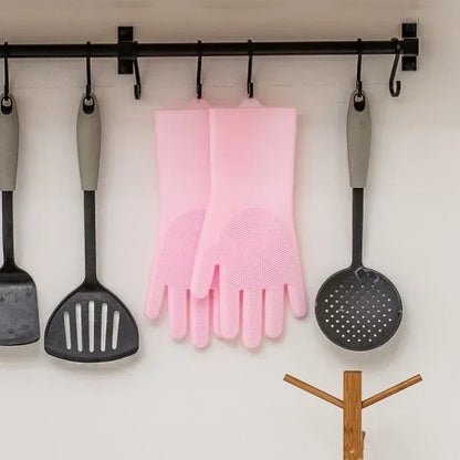Magic Silicone Dishwashing Gloves, Reusable Scrubber Gloves for Kitchen, Pet Grooming, and Household Cleaning