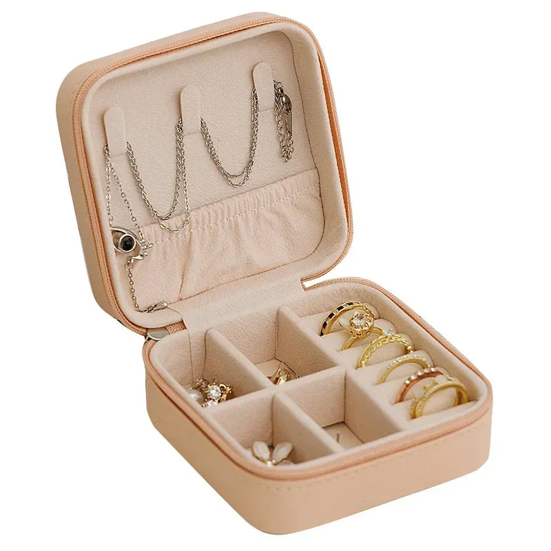 Mini Travel Jewelry Box, PU Leather Portable Jewelry Organizer Case for Rings, Earrings, and Necklaces