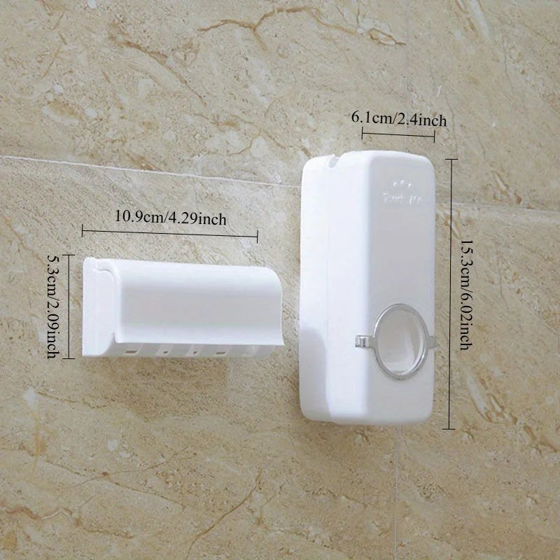 Automatic Toothpaste Dispenser with Wall Mounted Toothbrush Holder, Hands Free Toothpaste Squeezer Set
