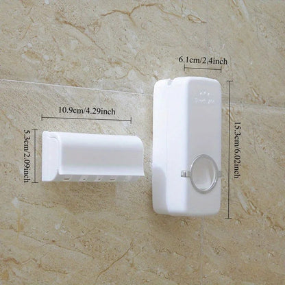 Automatic Toothpaste Dispenser with Wall Mounted Toothbrush Holder, Hands Free Toothpaste Squeezer Set
