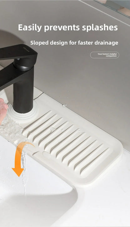 Silicone Faucet Splash-Proof Drain Mat, Sink Water Collection and Draining Tray