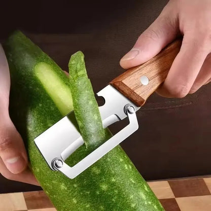 Stainless Steel Fruit and Vegetable Peeler with Wooden Handle, Built-In Bottle Opener