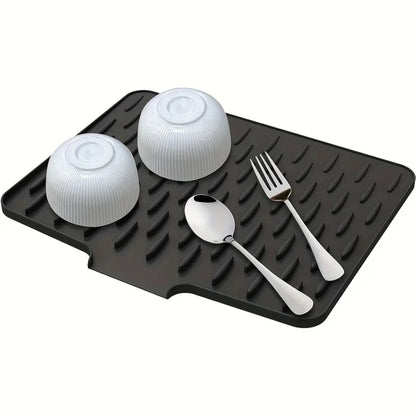 Self-Draining Silicone Dish Drying Mat, Sink Counter Drainer Tray with Automatic Drainage