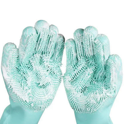 Magic Silicone Dishwashing Gloves, Reusable Scrubber Gloves for Kitchen, Pet Grooming, and Household Cleaning