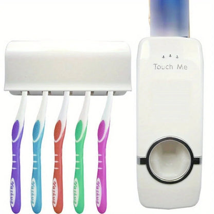 Automatic Toothpaste Dispenser with Wall Mounted Toothbrush Holder, Hands Free Toothpaste Squeezer Set