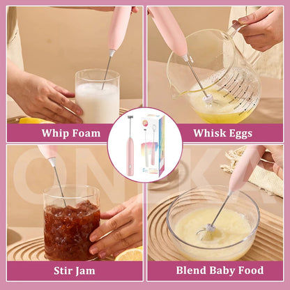 USB Speed Adjustable Milk Frother, Handheld Electric Whisk with Foam and Whisk Attachments